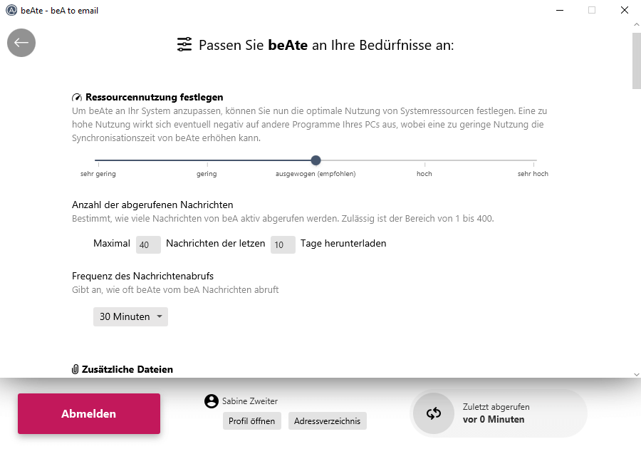 Bild der beAte Nutzeroberfläche (Einstellungen)