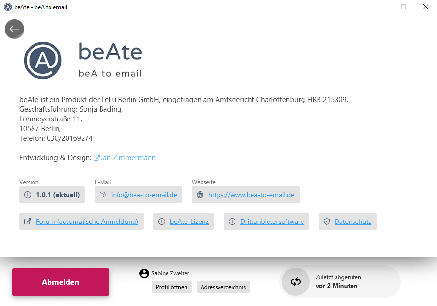 Bild der beAte Nutzeroberfläche (Hinweisübersicht)