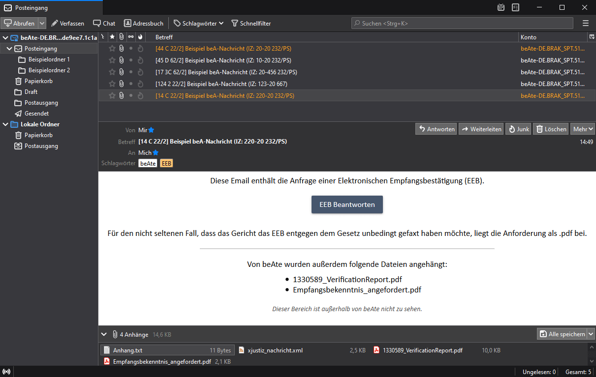 screenshot of beAte inside thunderbird